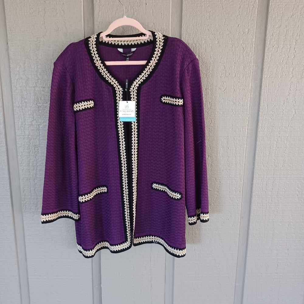 Ming Wang Heritage Fit Chain Trim Knit Jacket Plus Size 3X Women Classic